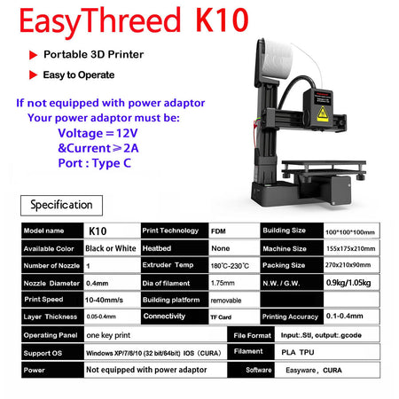 EasyThreed K10 3D Printer &ndash; PLA TPU 1.75mm Compatible