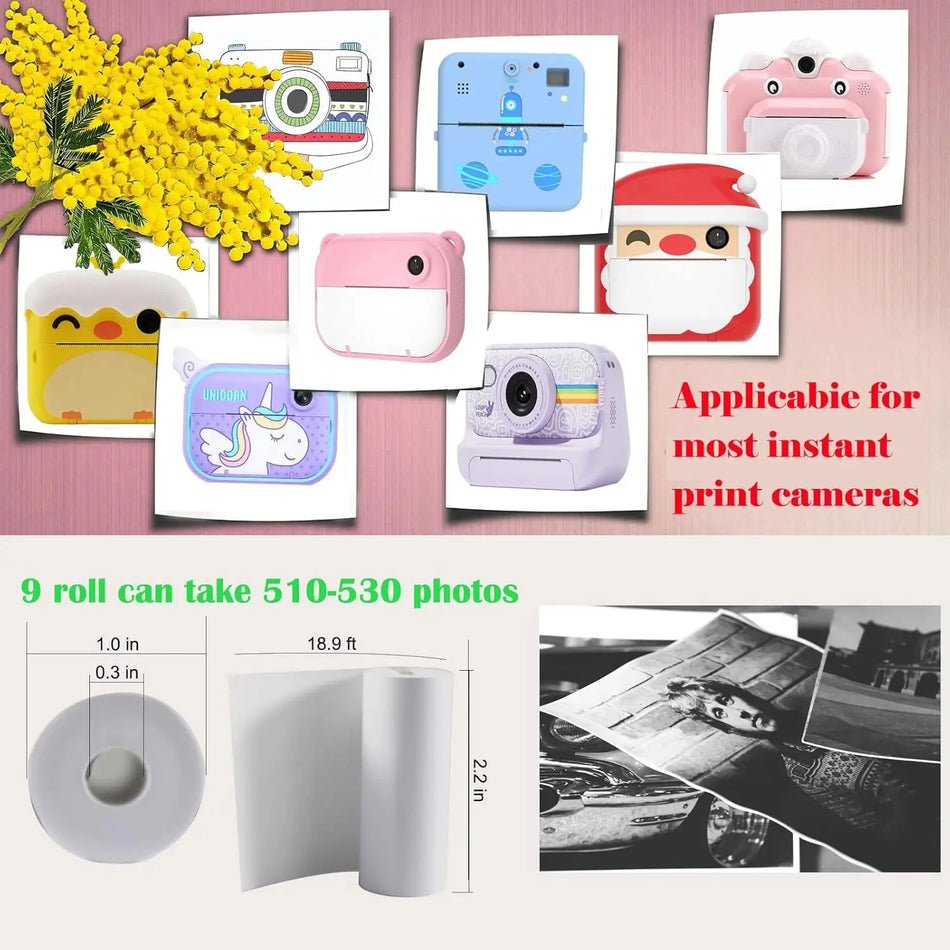 Kids Instant Camera Print Paper Rolls - White Non-Adhesive 57mm
