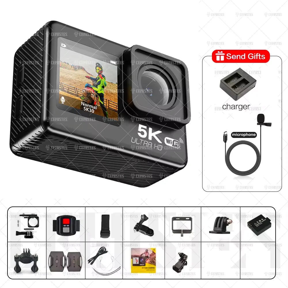 CERASTES Action Camera &ndash; 5K Ultra High Definition with Dual Screen AT-M60- B / 128G