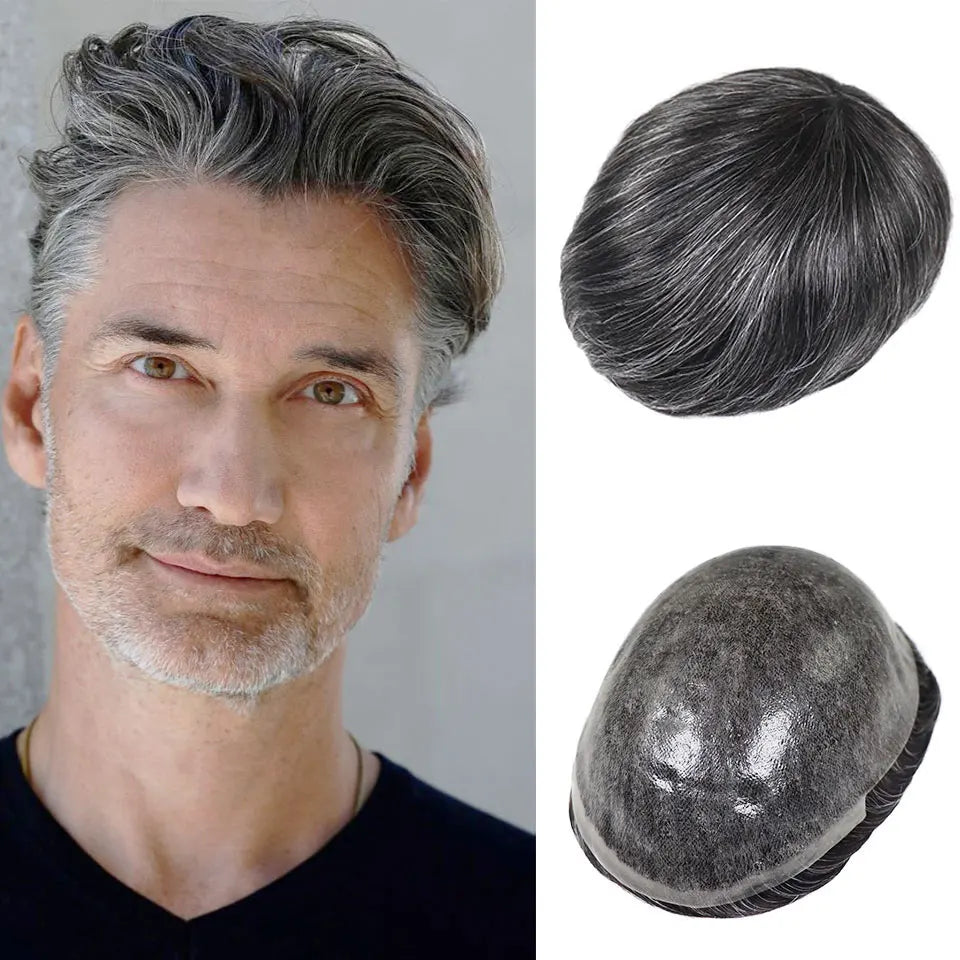 Bfirehair 0.08-0.10MM Full Skin PU Men&rsquo;s Toupee with V Loop Remy Hair