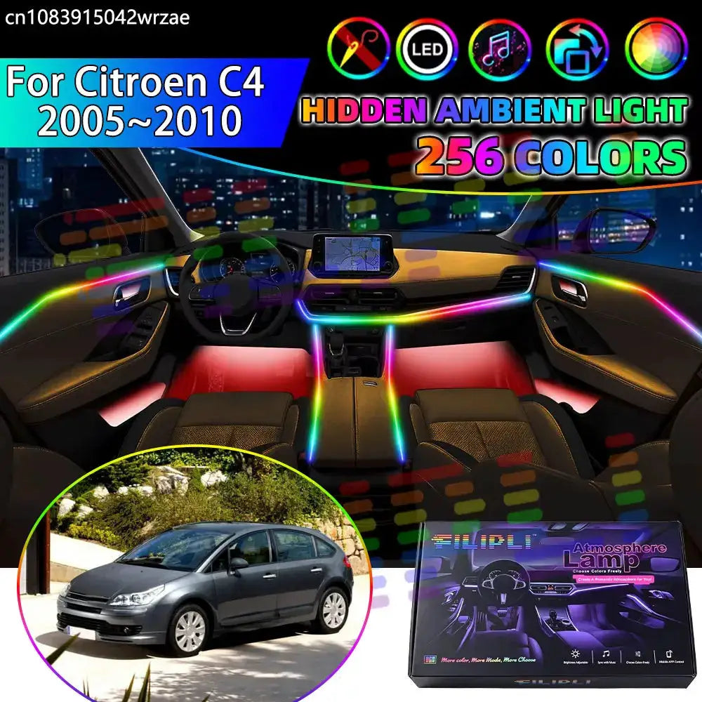 For Citroen C4 2005~2010 B5 MK1 C-Triomphe RGB Car Interior Ambient Lights Strips Breathing Lighting Kit App Control LED strips by InterCyprus Trading Ltd