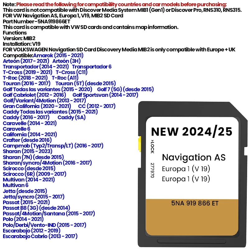2024 2025 VW GPS SD Card &ndash; Enhanced Navigation Maps for Europe and UK Default Title
