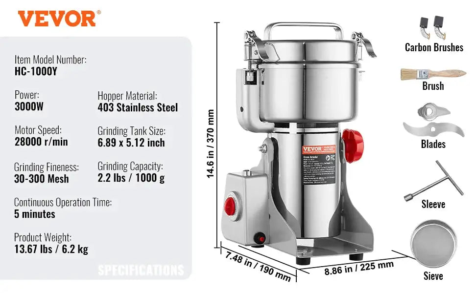 Electric Grain Mill Grinder 150 To 2500g For Spices 1000g 2400w swing / United States