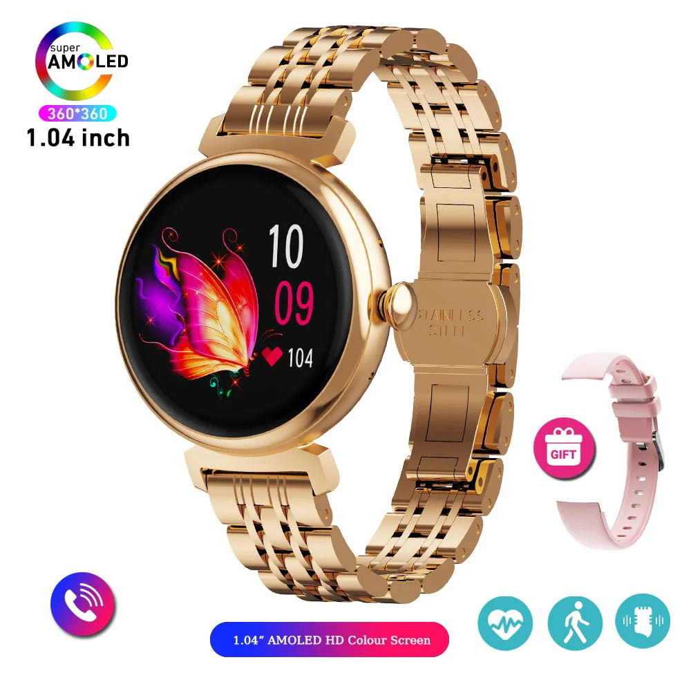 1.04 Inch AMOLED Screen Fashion Ladies Smart Watch &ndash; Always On Display rose gold steel