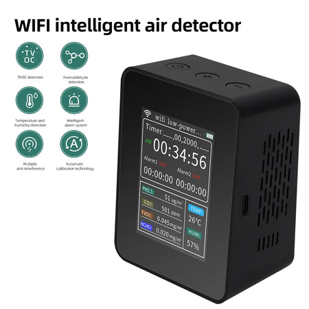 6 In 1 Air Quality Detector &ndash; WiFi Enabled Large Screen black