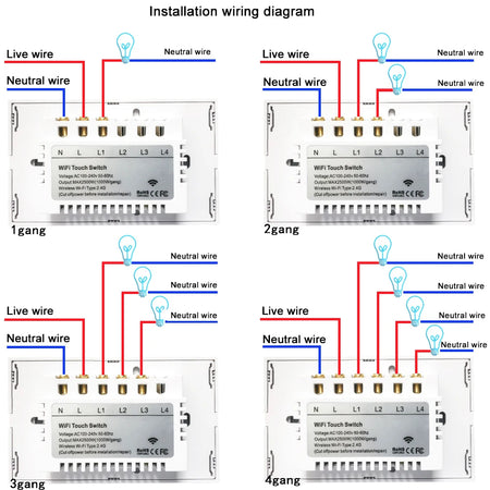 Brazilian Smart Touch Wall Switch - 4/6/8 Gang WiFi Voice Control