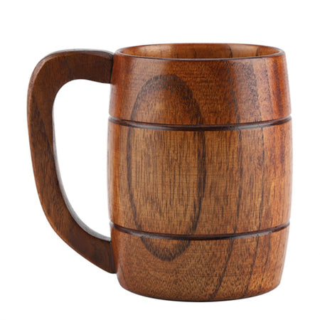 Natural Wooden Beer Cup Retro Big Capacity Mug - With Handle
