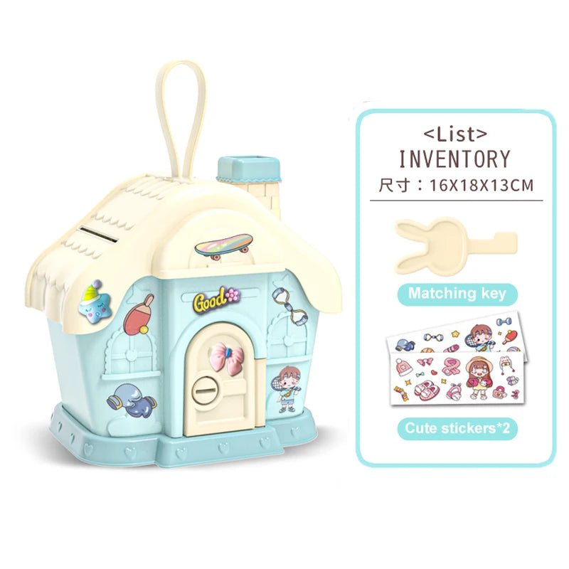 Kids Piggy Bank Ice Cream Hut &ndash; Kawaii Large Capacity Savings Box C Blue