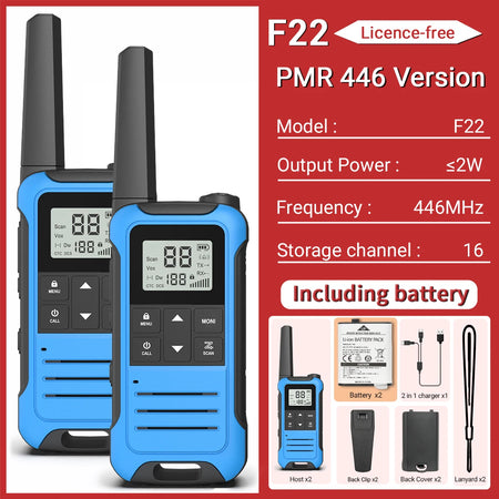 Baofeng F22 Mini Walkie Talkie PMR FRS - Long Range PMR -Blue