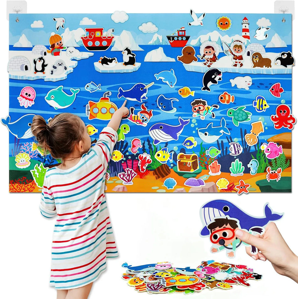 Ocean Felt Story Board with Farm Animals for Early Learning and Interactive Play Kit