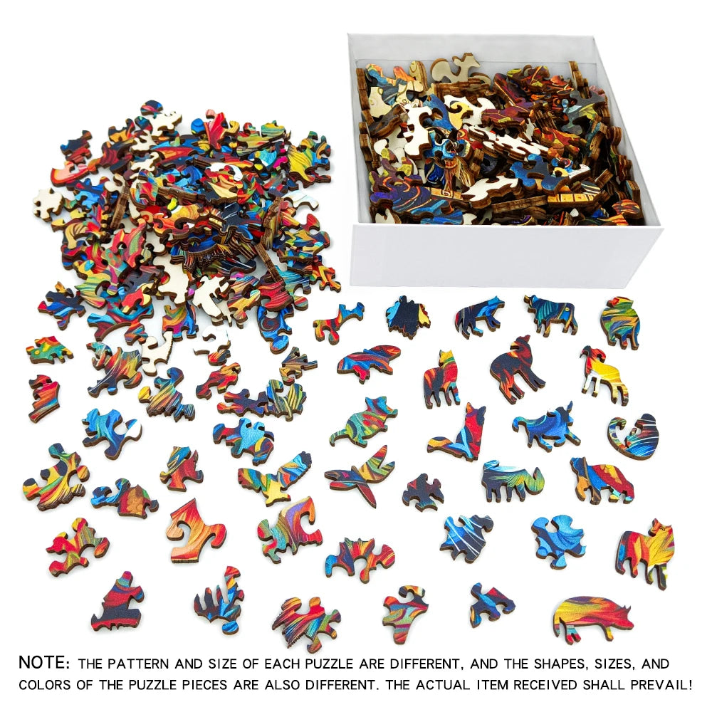 Wooden Jigsaw Puzzle - Colored Cat &amp; Peacock Design - Creative Intelligence Toy for Adults and Kids 14+
