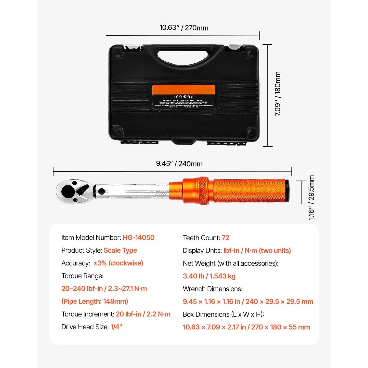 Torque Wrench Set &ndash; Dual Direction Adjustable 20-240 In-Lb Set / france