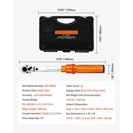 Torque Wrench Set &ndash; Dual Direction Adjustable 20-240 In-Lb Set / france