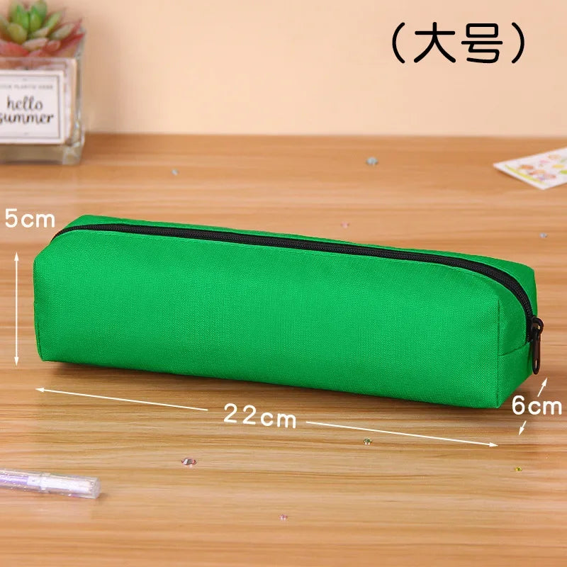 Kawaii Large Capacity Pencil Case - Durable Fabric School Supplies Dark green