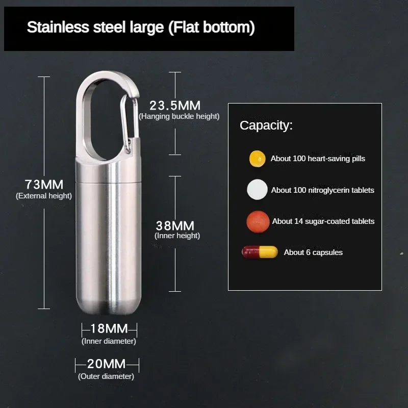 Waterproof Stainless Steel Pill Box - Portable, Durable, and Ideal for Camping, First Aid, and Travel Large-Flat