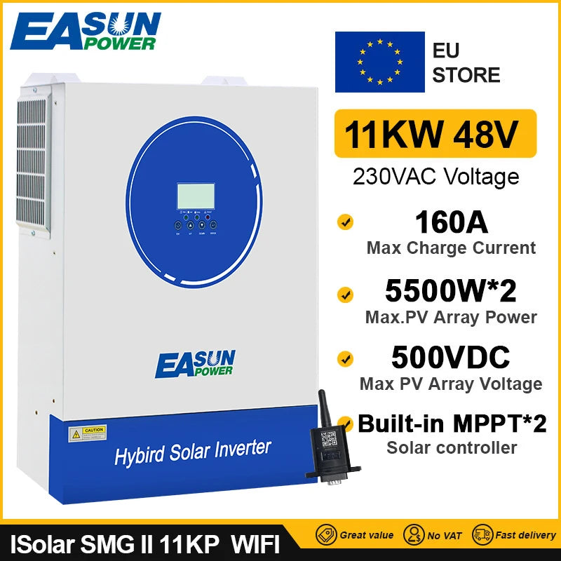Invertor solar hibrid off-grid Easun 11kW/8.5kW, 48V, MPPT dual, ieșire 230V, 50/60Hz, WiFi BMS