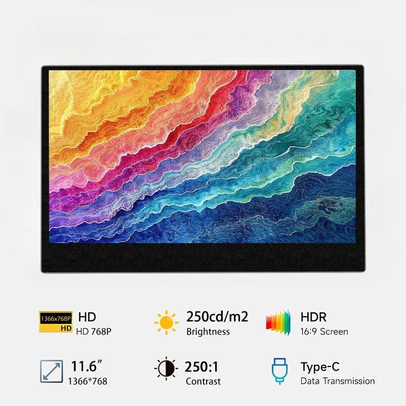 11.6 Ίντσες Φορητή Οθόνη, HD+ HDR10, Mini HDMI Για Laptop