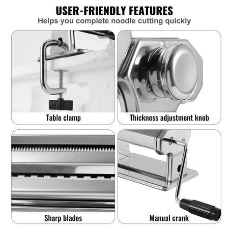 Manual Pasta Maker Set Stainless Steel Noodle Roller Cutter