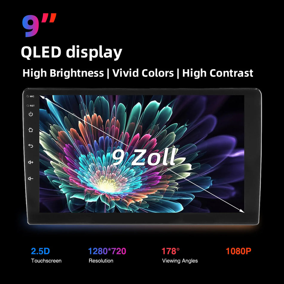 Rádio de Carro Android Universal de 9 Polegadas com CarPlay e Android Auto 6GB 128GB