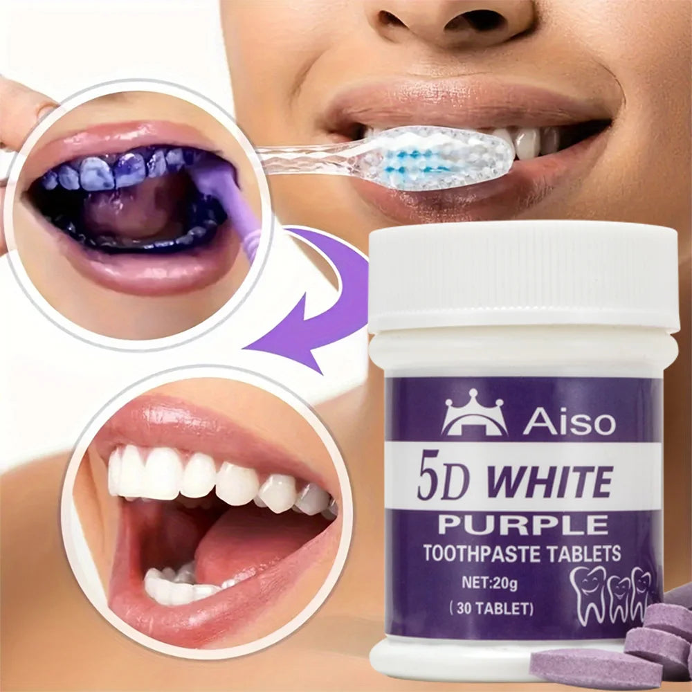 5D Travel Purple Whitening Toothpaste Chewable Tablets &ndash; Convenient Oral Care for On-the-Go Freshness Default Title