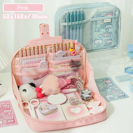 12-Layer Large Capacity Pen Bag | Multifunctional Pencil Case for Students | 90 Degree Large Opening | Zipper Stationery Organizer Pink