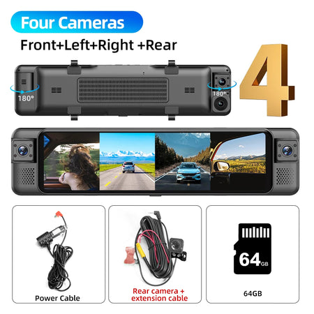 11.26inch 1080P Car DVR 4CH &ndash; Night Vision Parking Mode DVR Rear 64GB