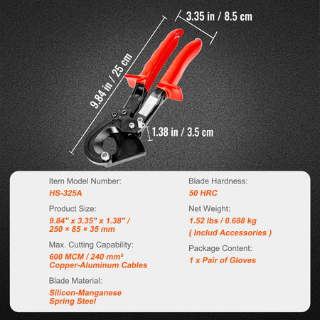 VEVOR 11 Inch Ratcheting Cable Cutter &ndash; Comfort Grip 10in 240SQMM MAX / spain