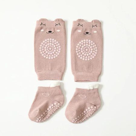 Kids Knee Pads And Anti Slip Socks Set &ndash; Crawling Safety Pink / M 1-3Y 12-14cm