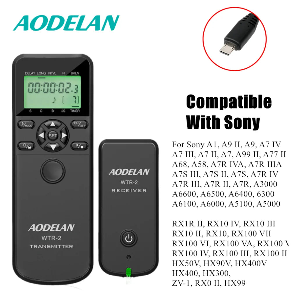 AODELAN Wireless Remote Timer &amp; Trigger for Canon, Nikon, Sony With S8 Cable / China