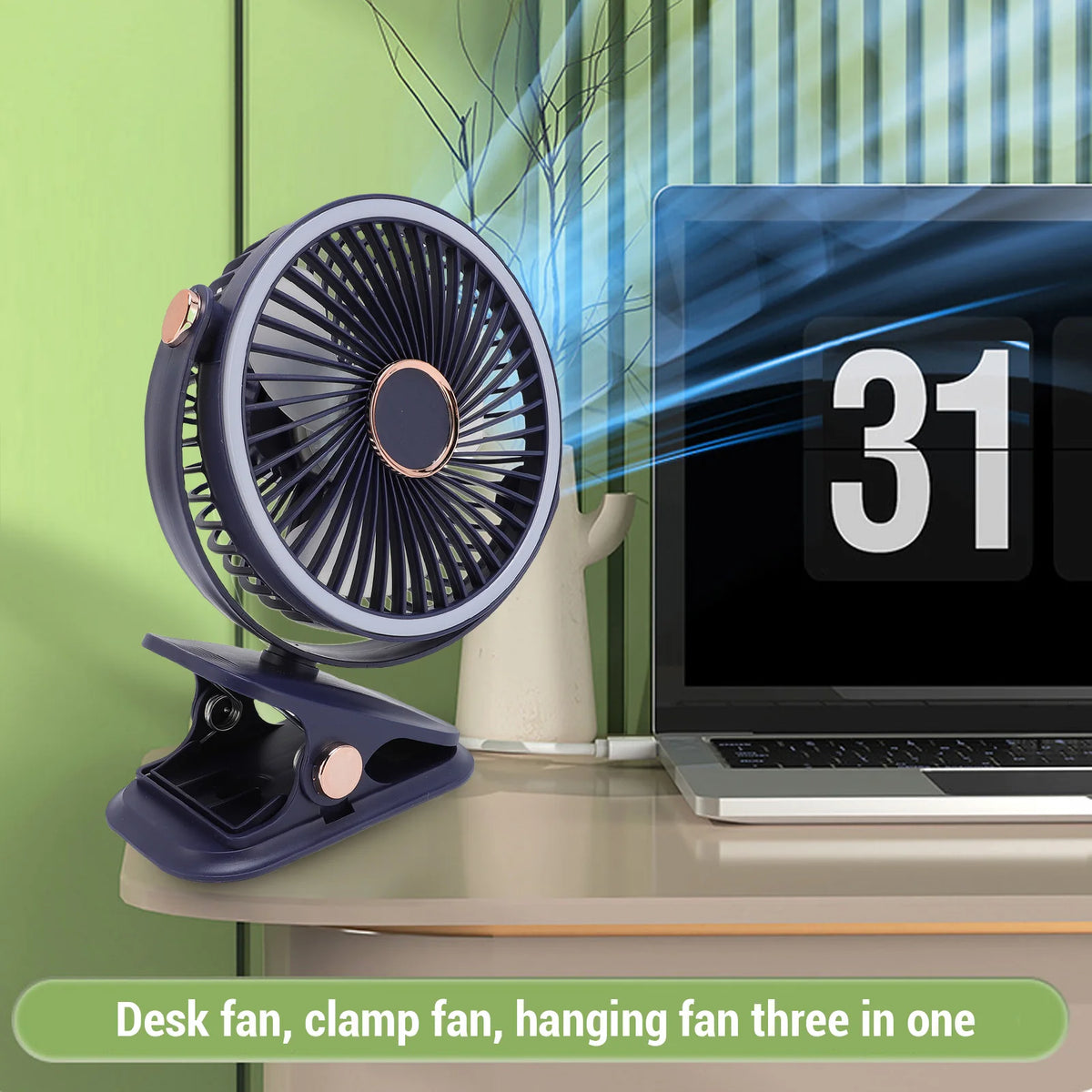 Desk Fan With Clamp And Light &ndash; Quiet Battery Operated