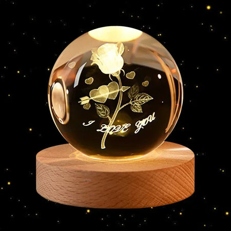 6cm 3D Crystal Ball &ndash; Wooden Base And Planet Earth Display RoSe