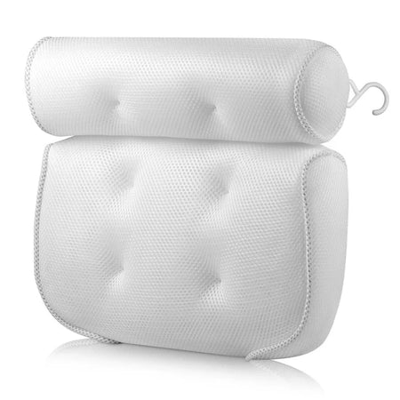 Mesh Bath Pillow For Bathtub - Non Slip Suction Cups White