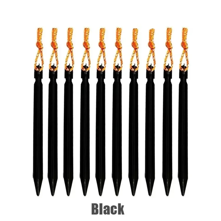 Heavy-Duty 18cm Aluminium Alloy Tent Pegs - 10 Pack black