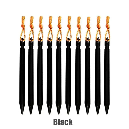 Heavy-Duty 18cm Aluminium Alloy Tent Pegs - 10 Pack black