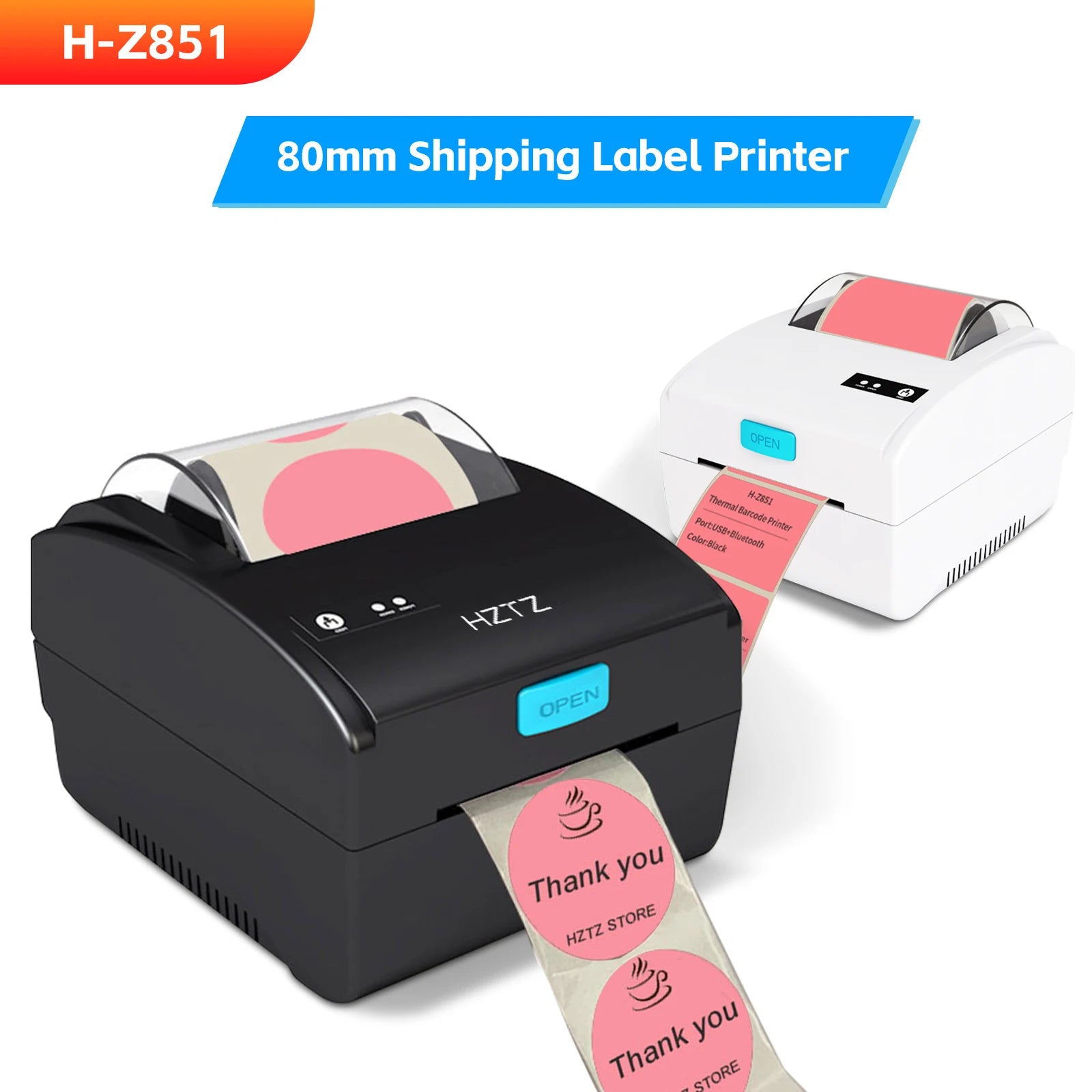 HZTZ 80mm Thermal Label Printer &ndash; USB Bluetooth Printing