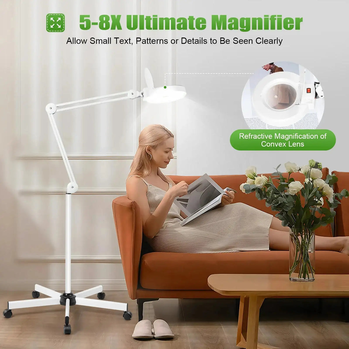 LED Floor Lamp With Magnifier &ndash; 5X-8X Magnification GERMANY