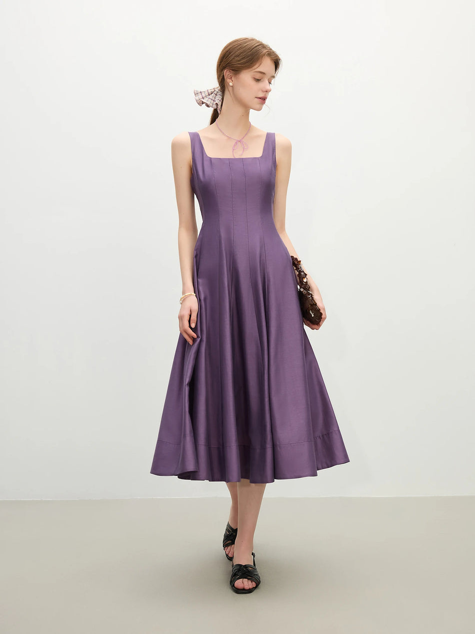 FSLE Slimming High Waist Spaghetti Strap Dress for Summer 2025 PURPLE / XL