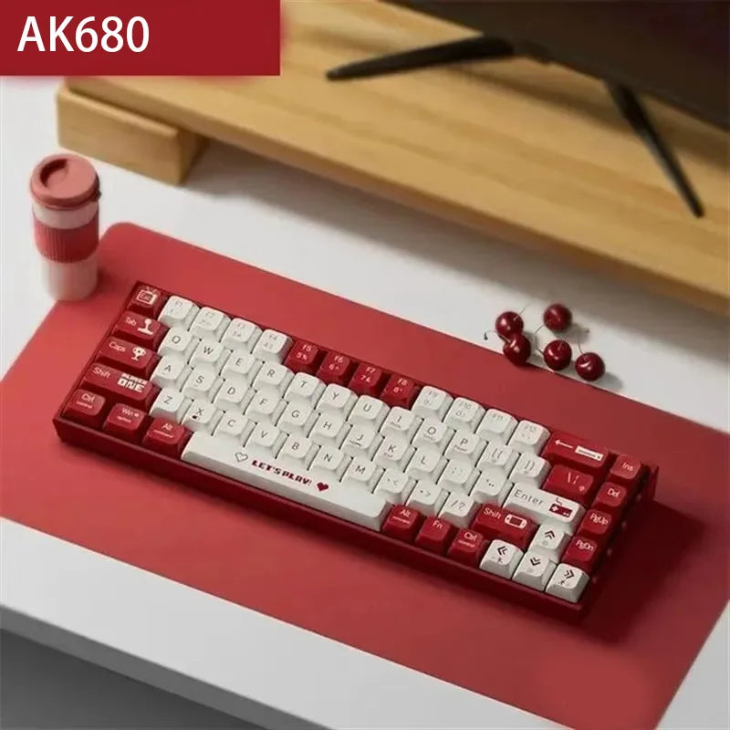 AK680 Mechanical Keyboard - 65 Percent Hot Swap Bluetooth Red and White