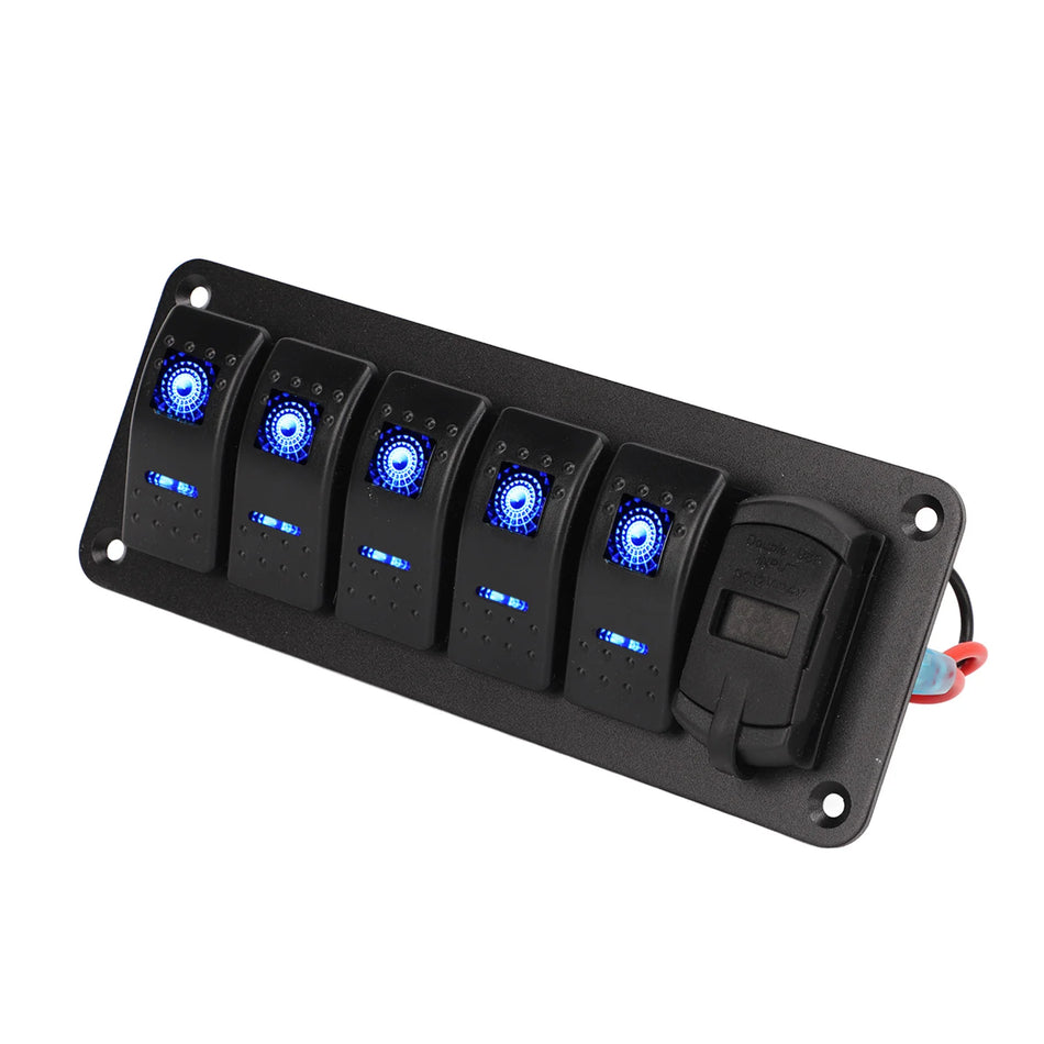 Panou de comutator rocker cu 5 ganguri 12V-24V cu încărcător dual USB pentru camion