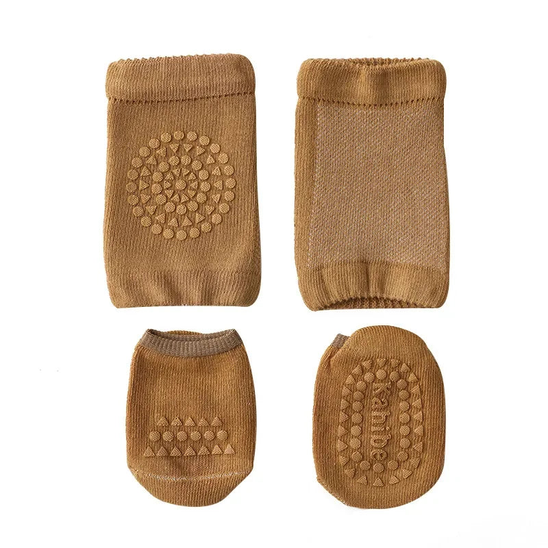 Baby Knee Pads Socks Set &ndash; Anti Slip Crawling Safety Brown / S(0-1Year)