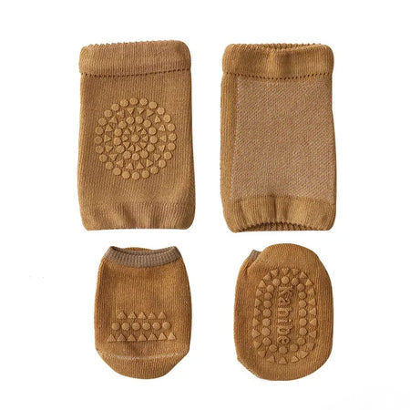 Baby Knee Pads Socks Set &ndash; Anti Slip Crawling Safety Brown / S(0-1Year)