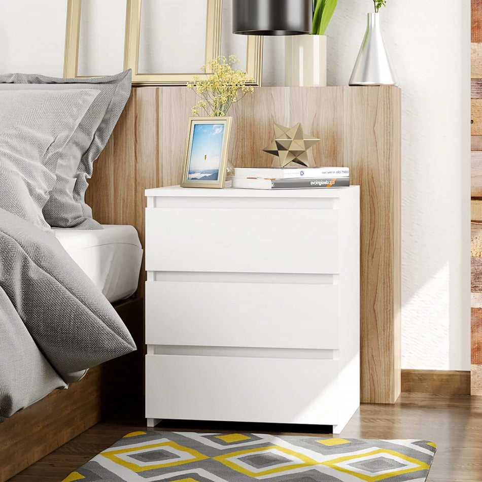 Getone Bílý Noční Stolek 3 Zásuvkový pro Ložnici