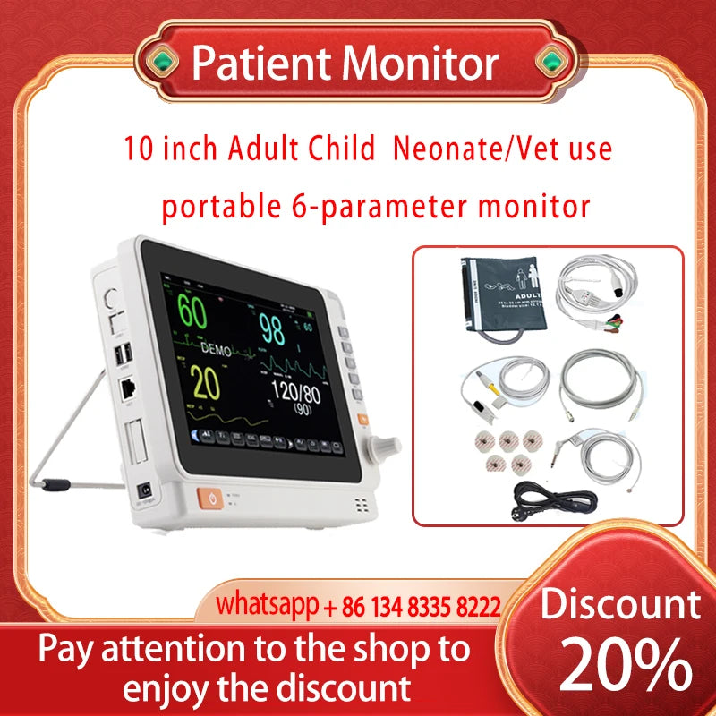 10-calowy przenośny weterynaryjny EKG 6 parametrów NIBP SpO2 Temp