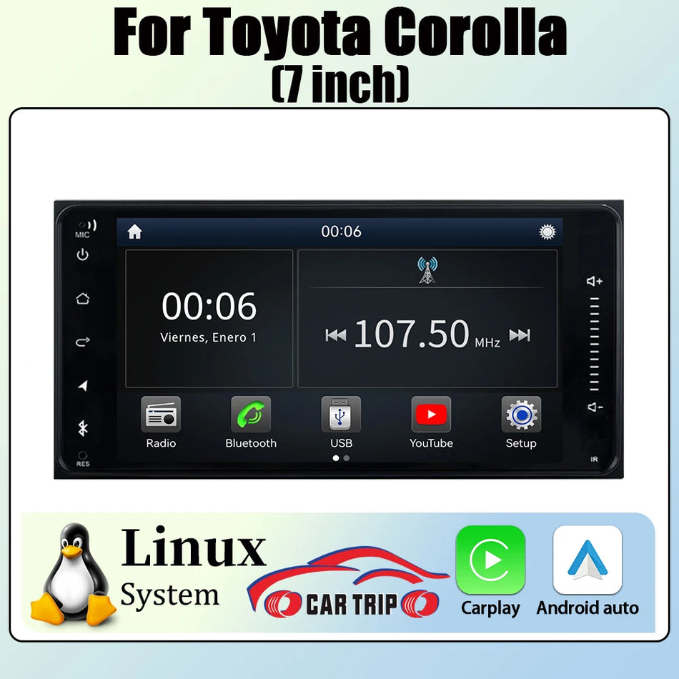 7'' 2DIN Linux Carplay Android Auto Universal Car Multimedia Radio Player For Toyota VIOS CROWN CAMRY HIACE PREVIA COROLLA RAV4