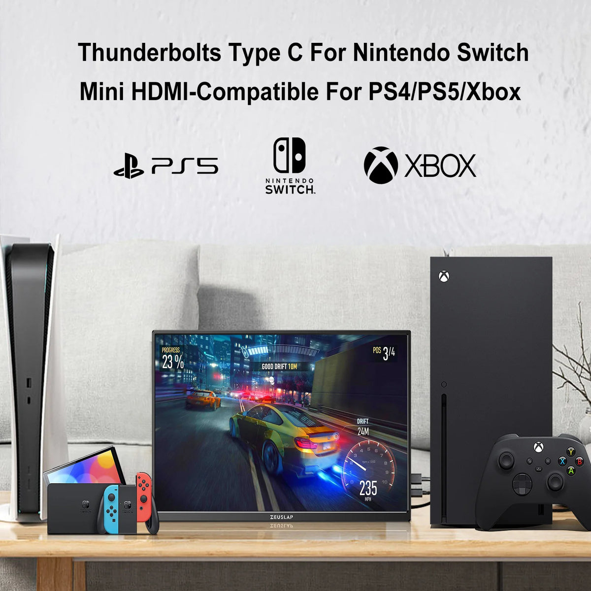 ZEUSLAP 16 Inch Portable Monitor &ndash; High-Definition IPS Screen for Gaming