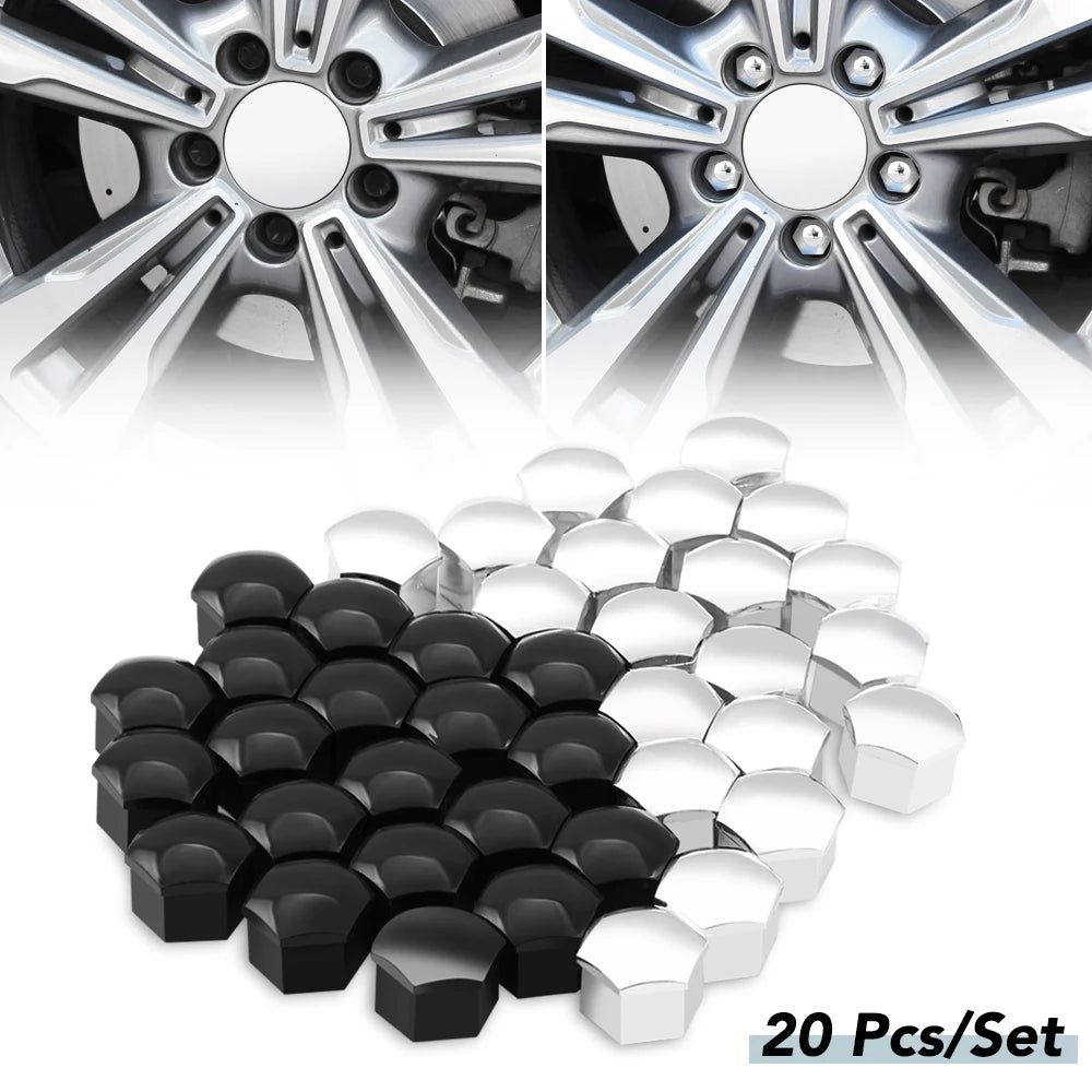 17mm Car Wheel Nut Caps Set of 20 for Mercedes Benz Models - Prevents Rust &amp; Enhances Wheel Aesthetics black
