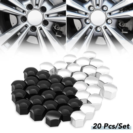 17mm Car Wheel Nut Caps Set of 20 for Mercedes Benz Models - Prevents Rust &amp; Enhances Wheel Aesthetics black