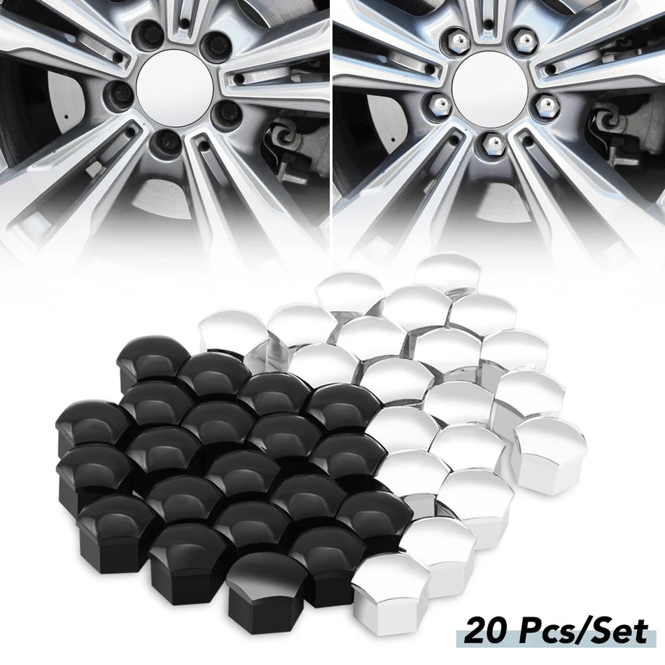 17mm Car Wheel Nut Caps Set of 20 for Mercedes Benz Models - Prevents Rust &amp; Enhances Wheel Aesthetics black