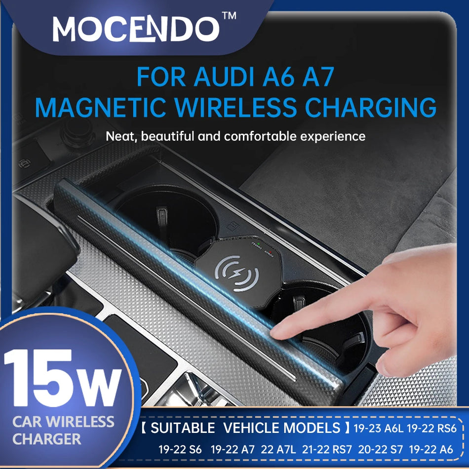 Chargeur de Voiture Sans Fil 15W Charge Rapide pour Audi A6 A7 S6 S7 2019-2023