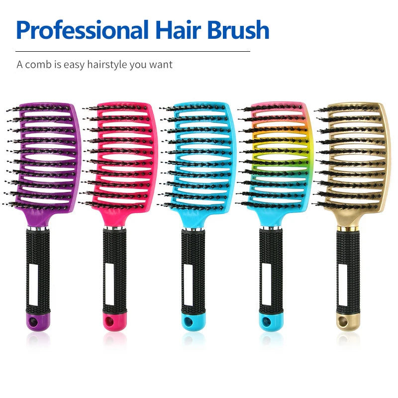 🟠 Bristle&Nylon Hair Brush Girls Hair Scalp Massage Comb Women Wet Curly Detangle Hair Brush for Salon Hairdressing Styling Tool